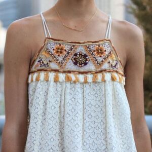 Anthropologie HD in Paris Cream and Orange Embroidered Camisole